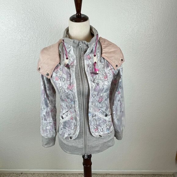 TOUGH Jeansmith Y2K Nylon Overlay Jacket Womens XS Full Zip Hidden Hood Rare - Picture 2 of 16